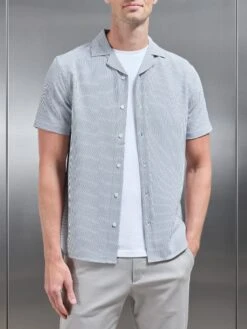 Seersucker Short Sleeve Revere Collar Shirt In Black