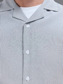 Seersucker Short Sleeve Revere Collar Shirt In Black -Cheap Shirts Shop SEERSUCKER SS REVERE COLLAR SHIRT IN BLACK 193