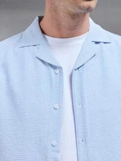 Seersucker Short Sleeve Revere Collar Shirt In Light Blue -Cheap Shirts Shop SEERSUCKER SS REVERE COLLAR SHIRT IN LIGHT BLUE 102