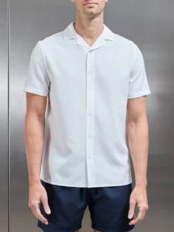 Seersucker Short Sleeve Revere Collar Shirt In White