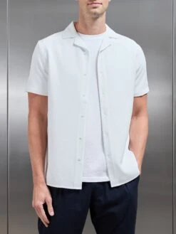 Seersucker Short Sleeve Revere Collar Shirt In White 10 Seersucker Short Sleeve Revere Collar Shirt In White -Cheap Shirts Shop SEERSUCKER SS REVERE COLLAR SHIRT IN WHITE 137