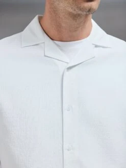 Seersucker Short Sleeve Revere Collar Shirt In White 11 Seersucker Short Sleeve Revere Collar Shirt In White -Cheap Shirts Shop SEERSUCKER SS REVERE COLLAR SHIRT IN WHITE 163