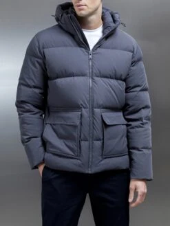 Short Down Parka In Grey