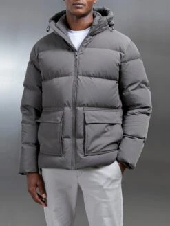 Short Down Parka In Olive