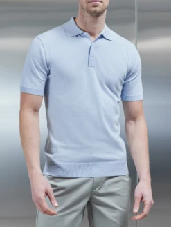 Cotton And Silk Polo Shirt In Light Blue