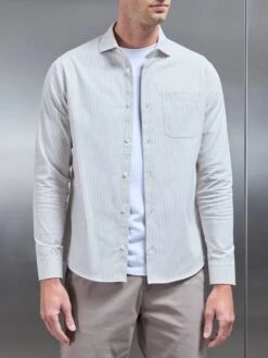 Stripe Long Sleeve Cutaway Collar Shirt In Stone -Cheap Shirts Shop STRIPE LONG SLEEVE CUTAWAY COLLAR SHIRT IN STONE 1195 ffa30492 9a41 4b64 b0be 9173881fd66f