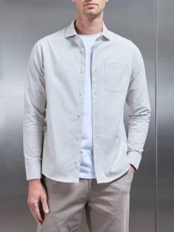 Stripe Long Sleeve Cutaway Collar Shirt In Stone