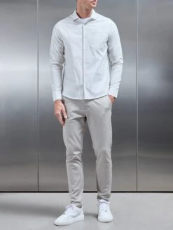 Stripe Long Sleeve Cutaway Collar Shirt In White -Cheap Shirts Shop STRIPE LONG SLEEVE CUTAWAY COLLAR SHIRT IN WHITE 1005