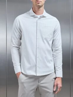 Stripe Long Sleeve Cutaway Collar Shirt In White -Cheap Shirts Shop STRIPE LONG SLEEVE CUTAWAY COLLAR SHIRT IN WHITE 1019