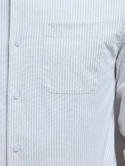 Stripe Long Sleeve Cutaway Collar Shirt In White -Cheap Shirts Shop STRIPE LONG SLEEVE CUTAWAY COLLAR SHIRT IN WHITE 1025