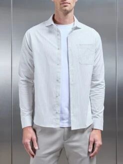 Stripe Long Sleeve Cutaway Collar Shirt In White