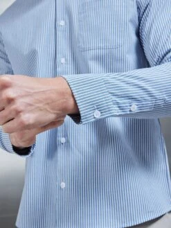 Stripe Long Sleeve Cutaway Collar Shirt In Blue -Cheap Shirts Shop STRIPE LONG SLEEVE SHIRT IN BLUE 31278