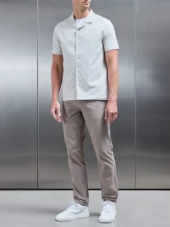 Cheap Shirts Shop -Cheap Shirts Shop STRIPE SHORT SLEEVE REVERE COLLAR SHIRT IN STONE 900