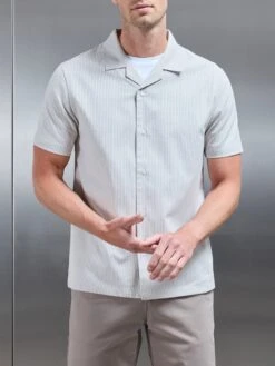 Cheap Shirts Shop 23 Stripe Short Sleeve Revere Collar Shirt In Stone
