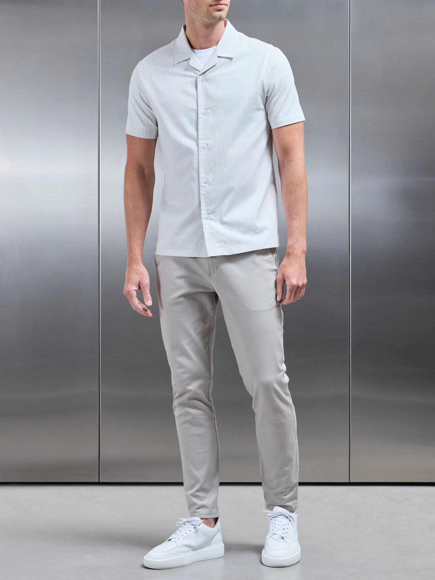 Stripe Short Sleeve Revere Collar Shirt In White 4 Stripe Short Sleeve Revere Collar Shirt In White - Image 2