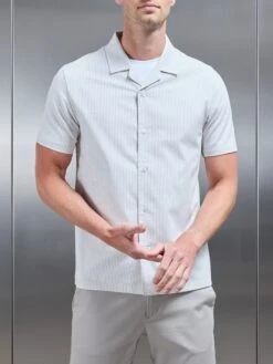 Stripe Short Sleeve Revere Collar Shirt In White