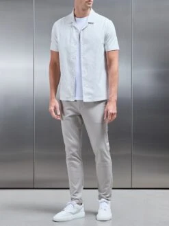 Stripe Short Sleeve Revere Collar Shirt In White 15 Stripe Short Sleeve Revere Collar Shirt In White -Cheap Shirts Shop STRIPE SHORT SLEEVE REVERE COLLAR SHIRT IN WHITE 962