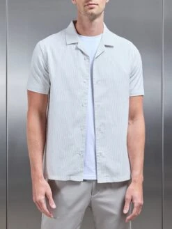 Stripe Short Sleeve Revere Collar Shirt In White 14 Stripe Short Sleeve Revere Collar Shirt In White -Cheap Shirts Shop STRIPE SHORT SLEEVE REVERE COLLAR SHIRT IN WHITE 977