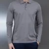 Supima Cotton Long Sleeve Button Polo Shirt In Dark Stone -Cheap Shirts Shop SUPIMACOTTONLONGSLEEVEBUTTONPOLOINDARKSTONE3923 1