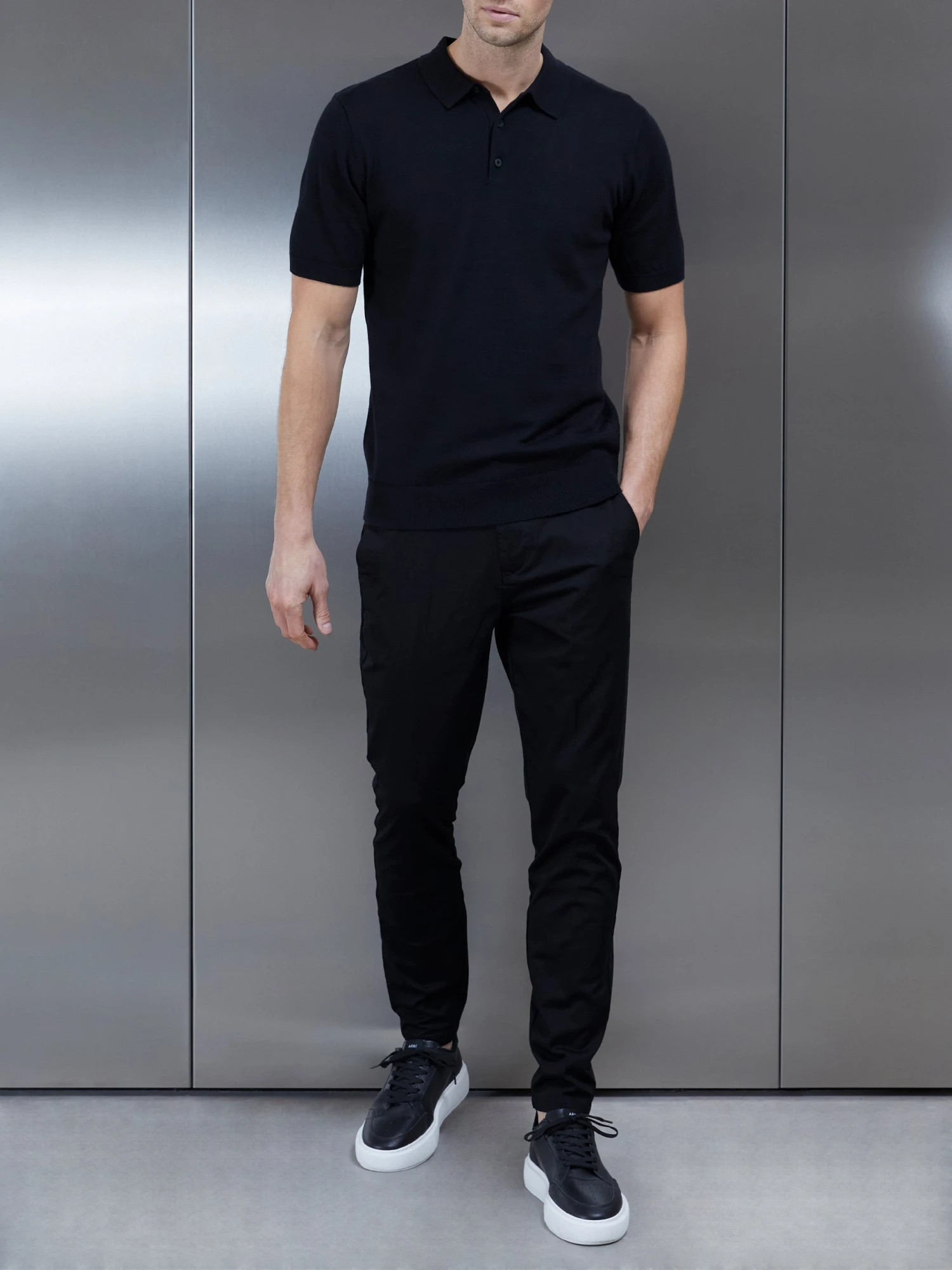 Tailored Cotton Side Adjuster Chino Trouser In Black 5 Tailored Cotton Side Adjuster Chino Trouser In Black - Image 3
