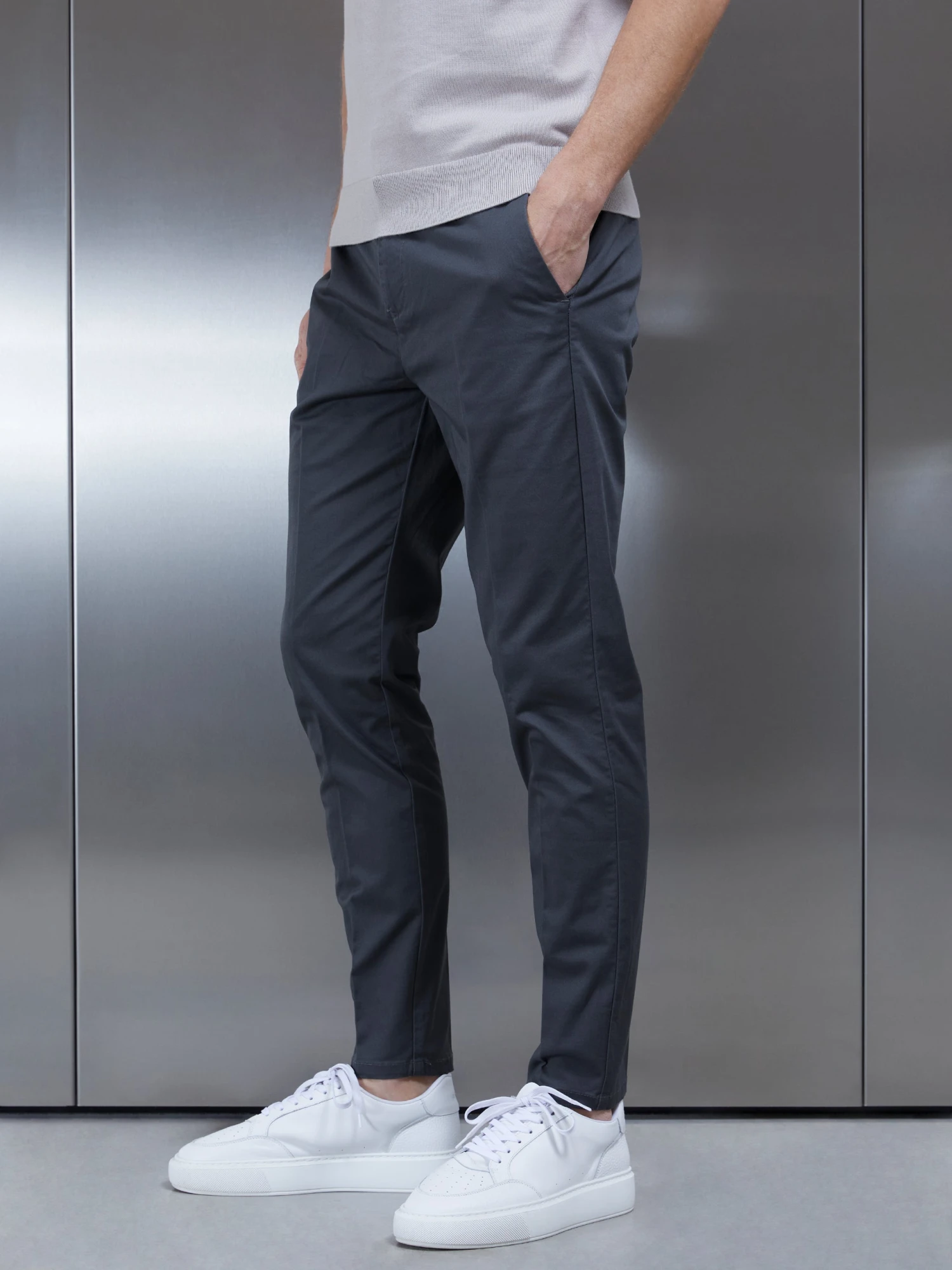 Tailored Cotton Side Adjuster Chino Trouser In Grey 3 Tailored Cotton Side Adjuster Chino Trouser In Grey