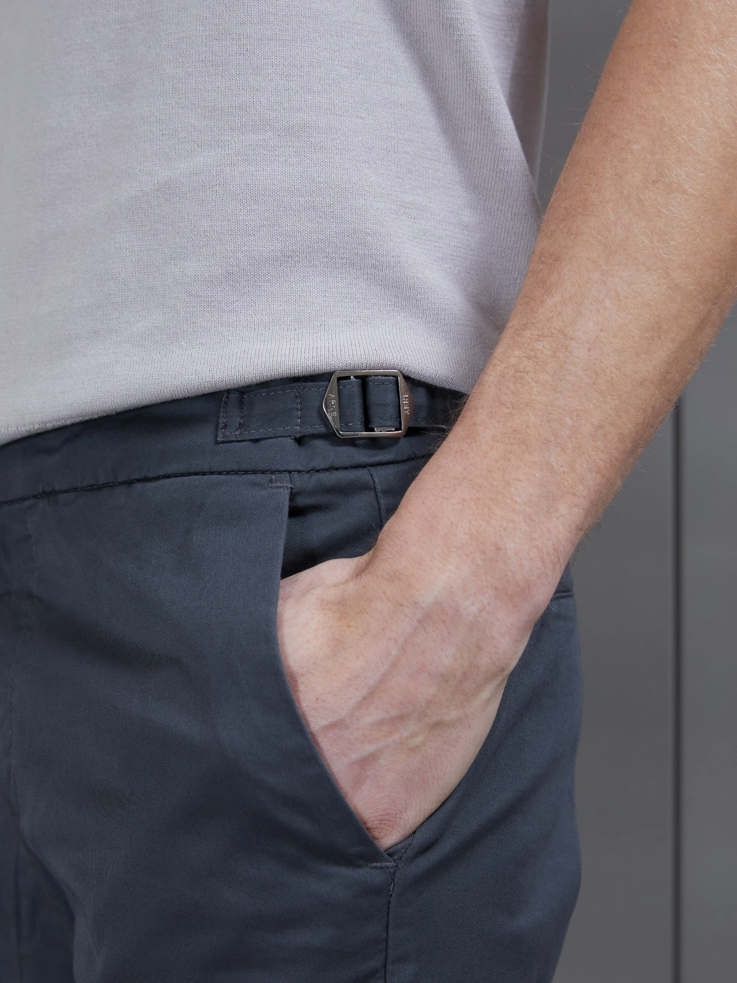 Tailored Cotton Side Adjuster Chino Trouser In Grey 4 Tailored Cotton Side Adjuster Chino Trouser In Grey - Image 2