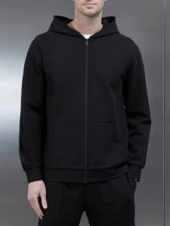 Technical Jersey Zip Through Hoodie In Black