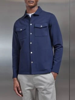 Technical Jersey Overshirt In Navy -Cheap Shirts Shop TECHNICAL JERSEY OVERSHIRT IN NAVY 6300