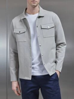 Technical Jersey Overshirt In Stone
