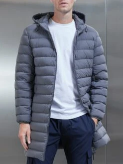 Mid Length Technical Down Jacket In Charcoal