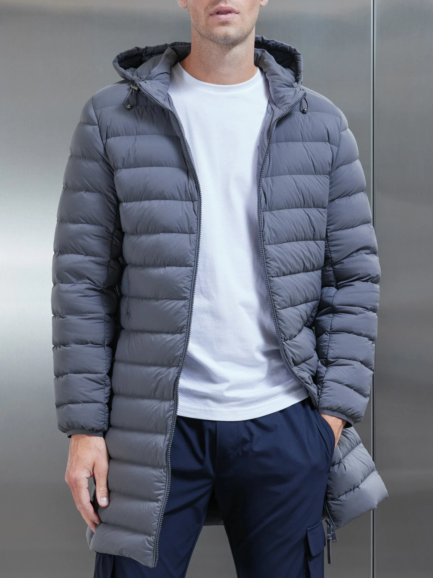 Mid Length Technical Down Jacket In Charcoal 3 Mid Length Technical Down Jacket In Charcoal