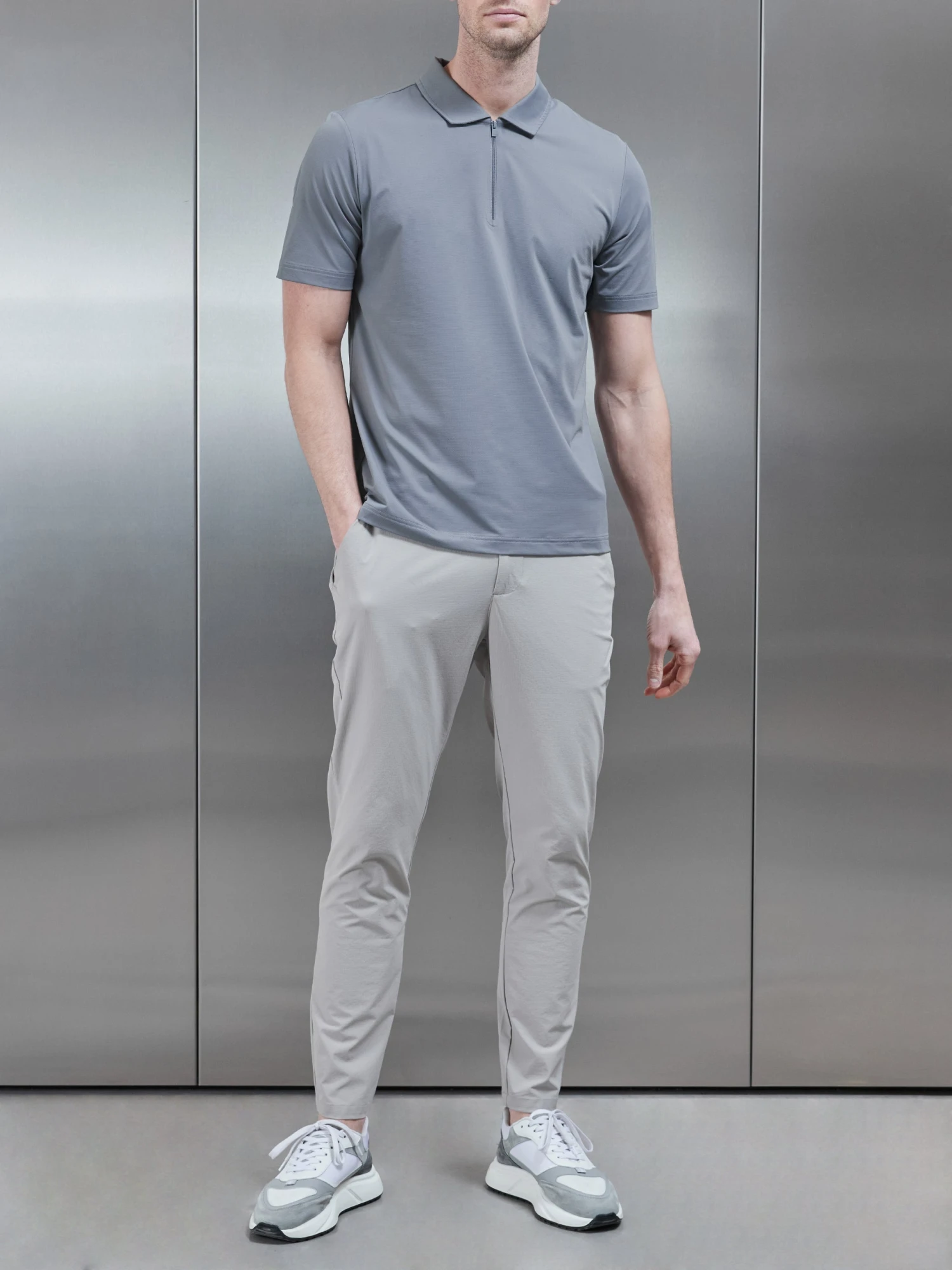 Technical Zip Polo Shirt In Dark Stone 4 Technical Zip Polo Shirt In Dark Stone - Image 2