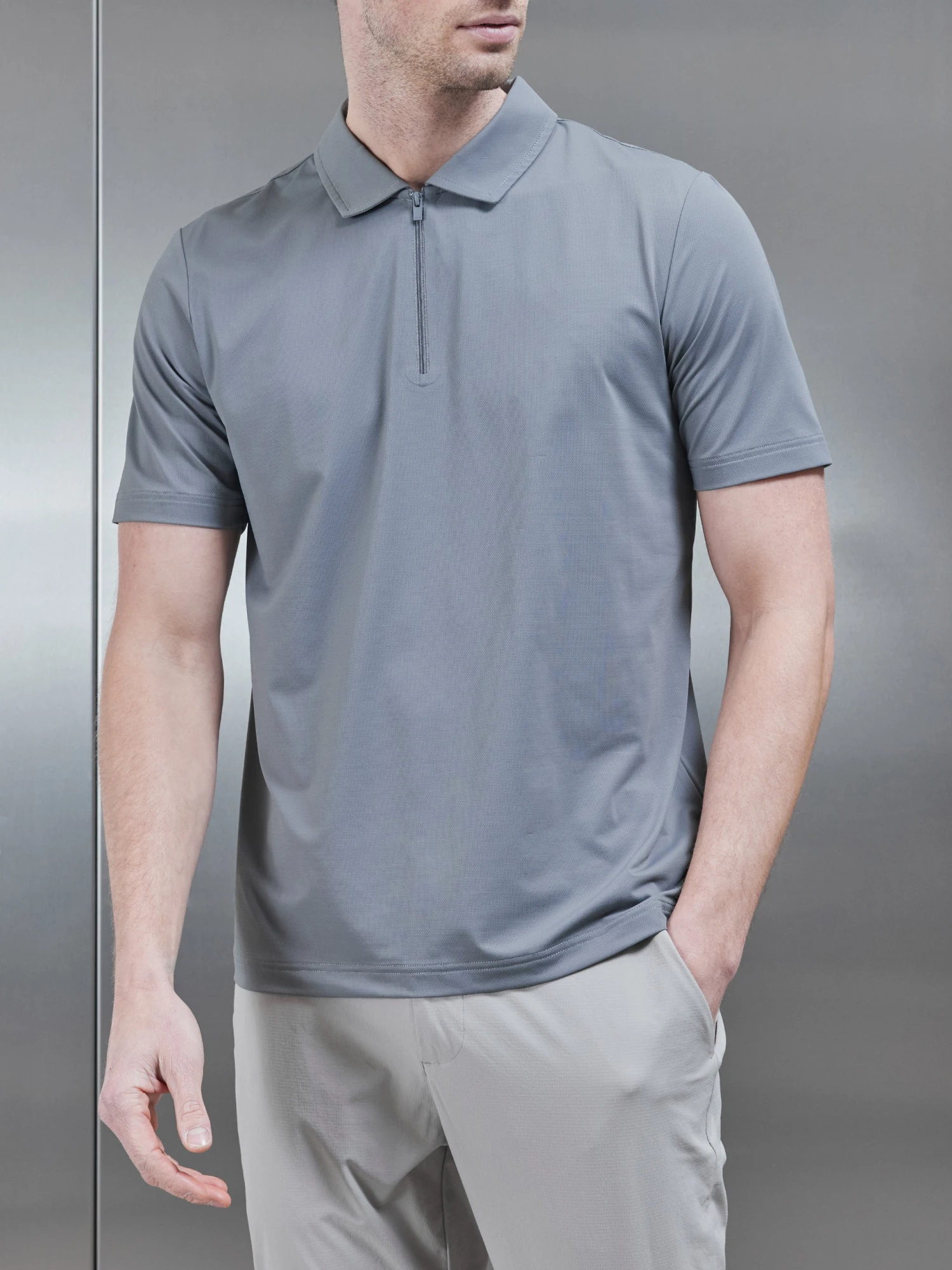 Technical Zip Polo Shirt In Dark Stone 6 Technical Zip Polo Shirt In Dark Stone - Image 4