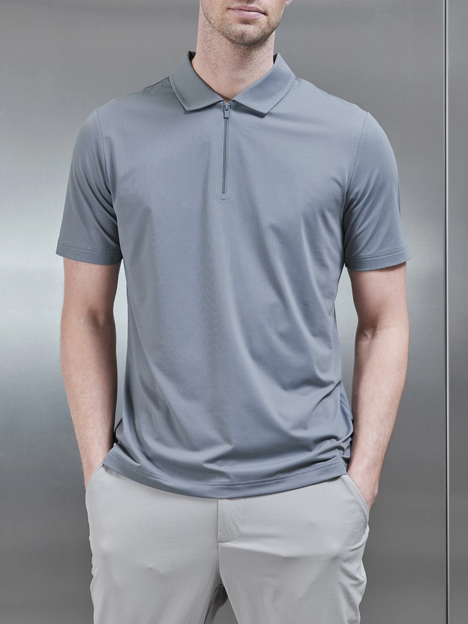 Technical Zip Polo Shirt In Dark Stone 3 Technical Zip Polo Shirt In Dark Stone