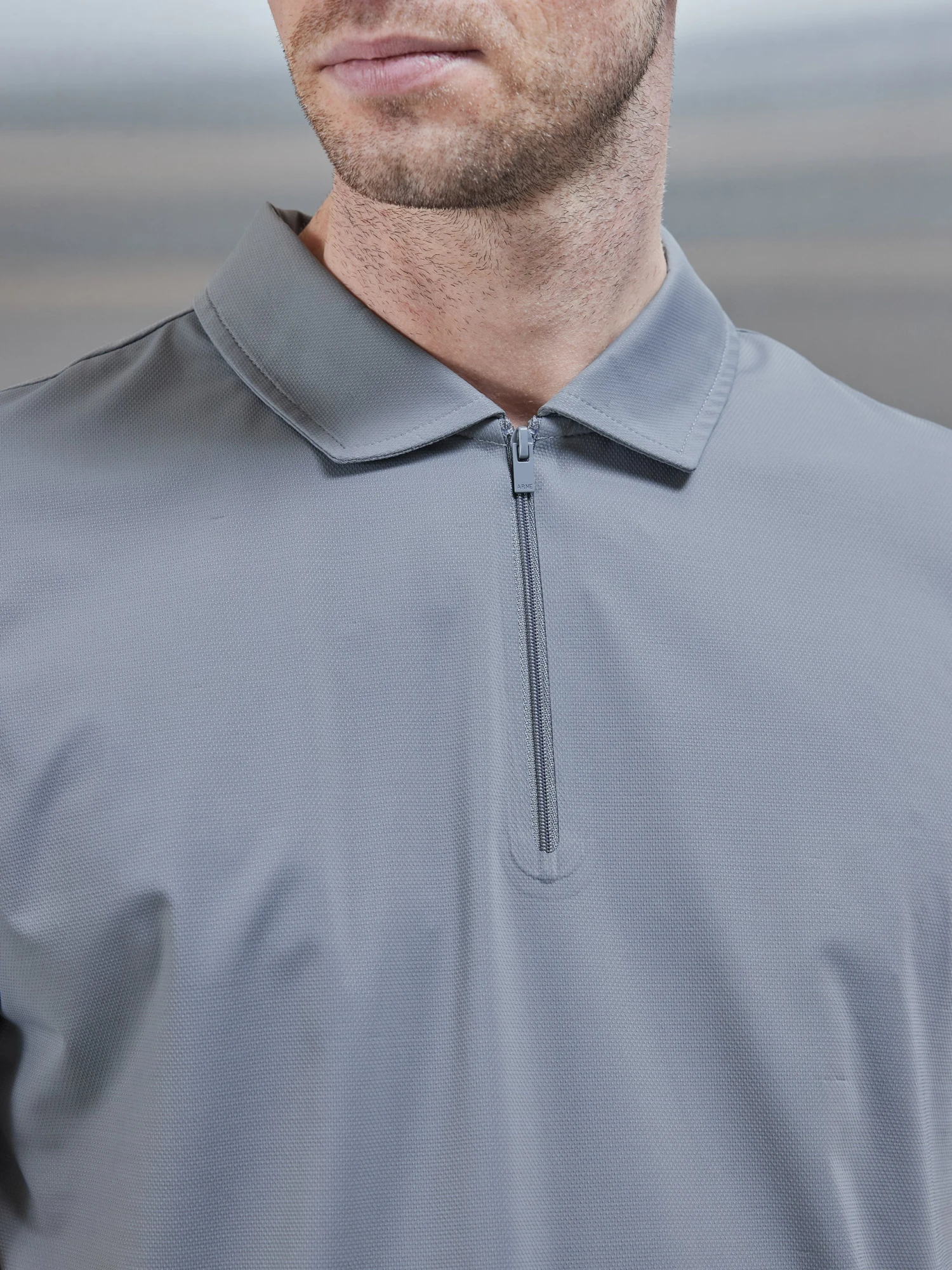 Technical Zip Polo Shirt In Dark Stone 5 Technical Zip Polo Shirt In Dark Stone - Image 3