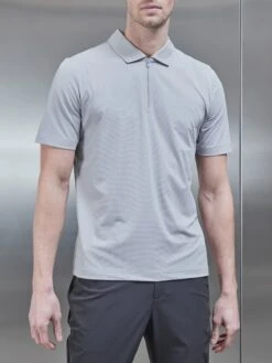 Technical Zip Polo Shirt In Mid Grey -Cheap Shirts Shop TECHNICAL ZIP POLO SHIRT IN MID GREY 8992