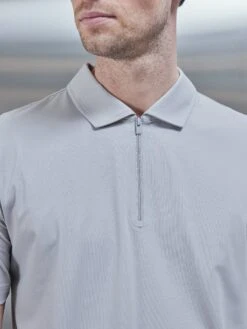 Technical Zip Polo Shirt In Mid Grey -Cheap Shirts Shop TECHNICAL ZIP POLO SHIRT IN MID GREY 9001 1