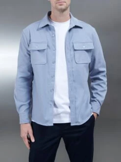Textured Overshirt In Dove Blue
