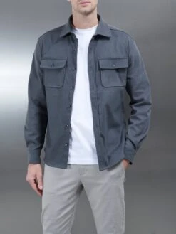 Textured Overshirt In Grey