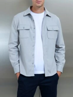 Textured Overshirt In Mid Grey