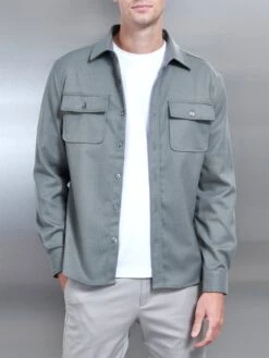 Textured Overshirt In Olive