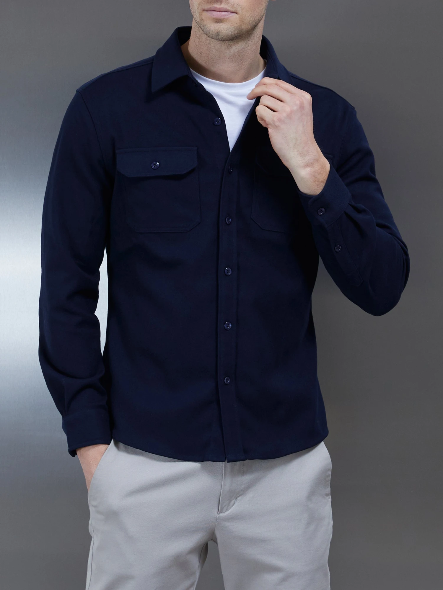 Textured Overshirt In Navy 6 Textured Overshirt In Navy - Image 4