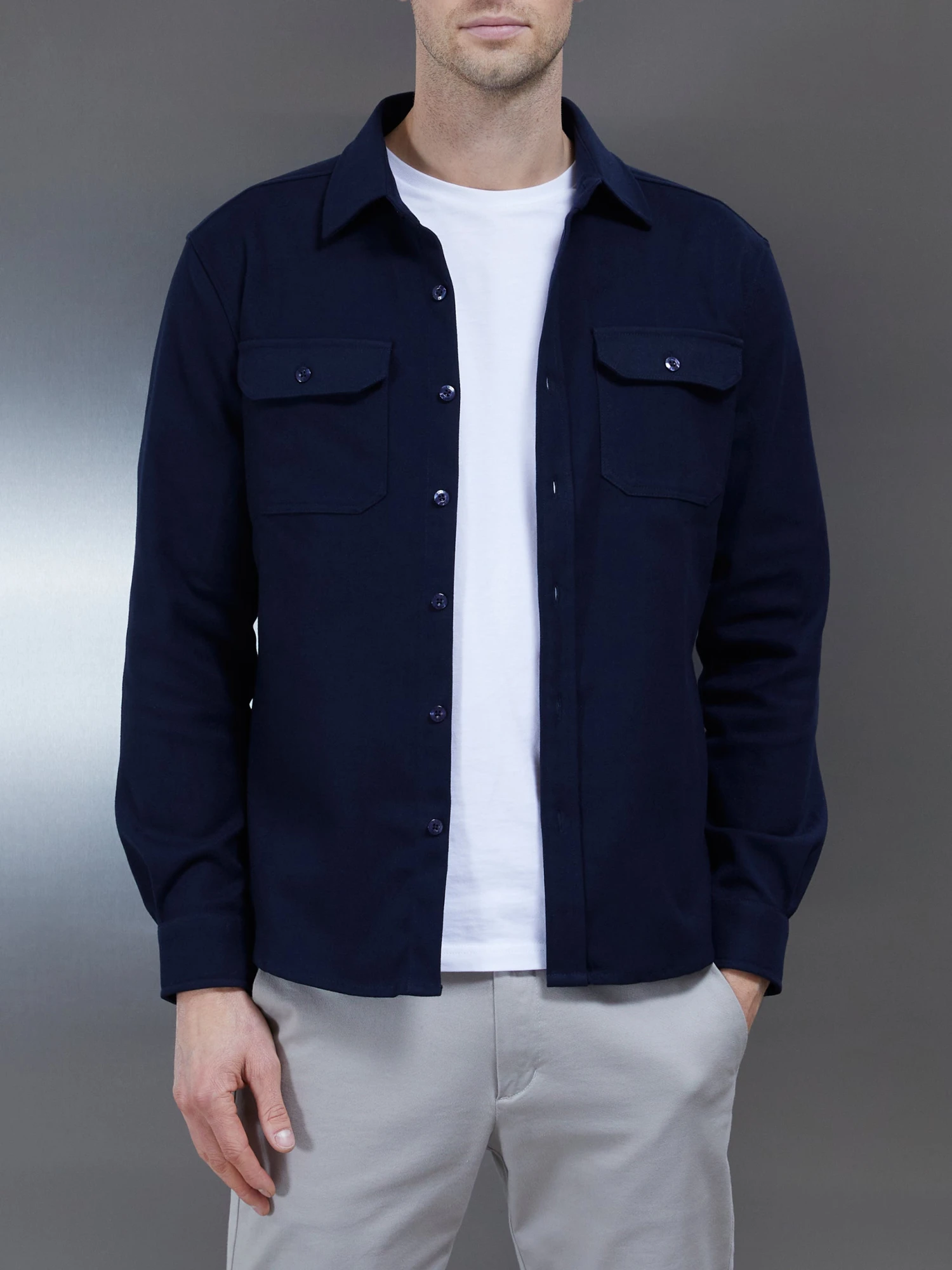 Textured Overshirt In Navy 3 Textured Overshirt In Navy