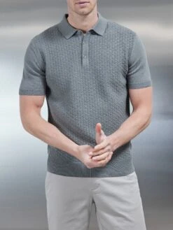Textured Egyptian Cotton Polo Shirt In Sage