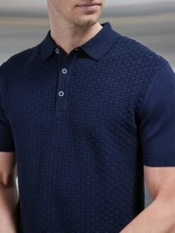 Textured Egyptian Cotton Polo Shirt In Navy -Cheap Shirts Shop TEXTURED EGYPTIAN POLO NAVY 0197
