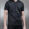 Textured Interlock Revere Collar Shirt In Black -Cheap Shirts Shop TEXTURED INTERLOCK REVERE COLLAR SHIRT IN BLACK 9050