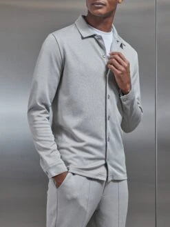 Textured Interlock Overshirt In Stone -Cheap Shirts Shop TEXTURED INTERLOCK STONE 5202