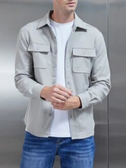 Textured Overshirt In Stone -Cheap Shirts Shop TEXTURED OVERSHIRT STONE 0011