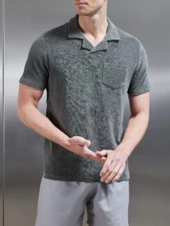 Towelling Revere Collar Polo Shirt In Sage -Cheap Shirts Shop TOWELLING REVERE COLLAR SHIRT IN SAGE 0301