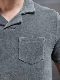 Towelling Revere Collar Polo Shirt In Sage -Cheap Shirts Shop TOWELLING REVERE COLLAR SHIRT IN SAGE 0313